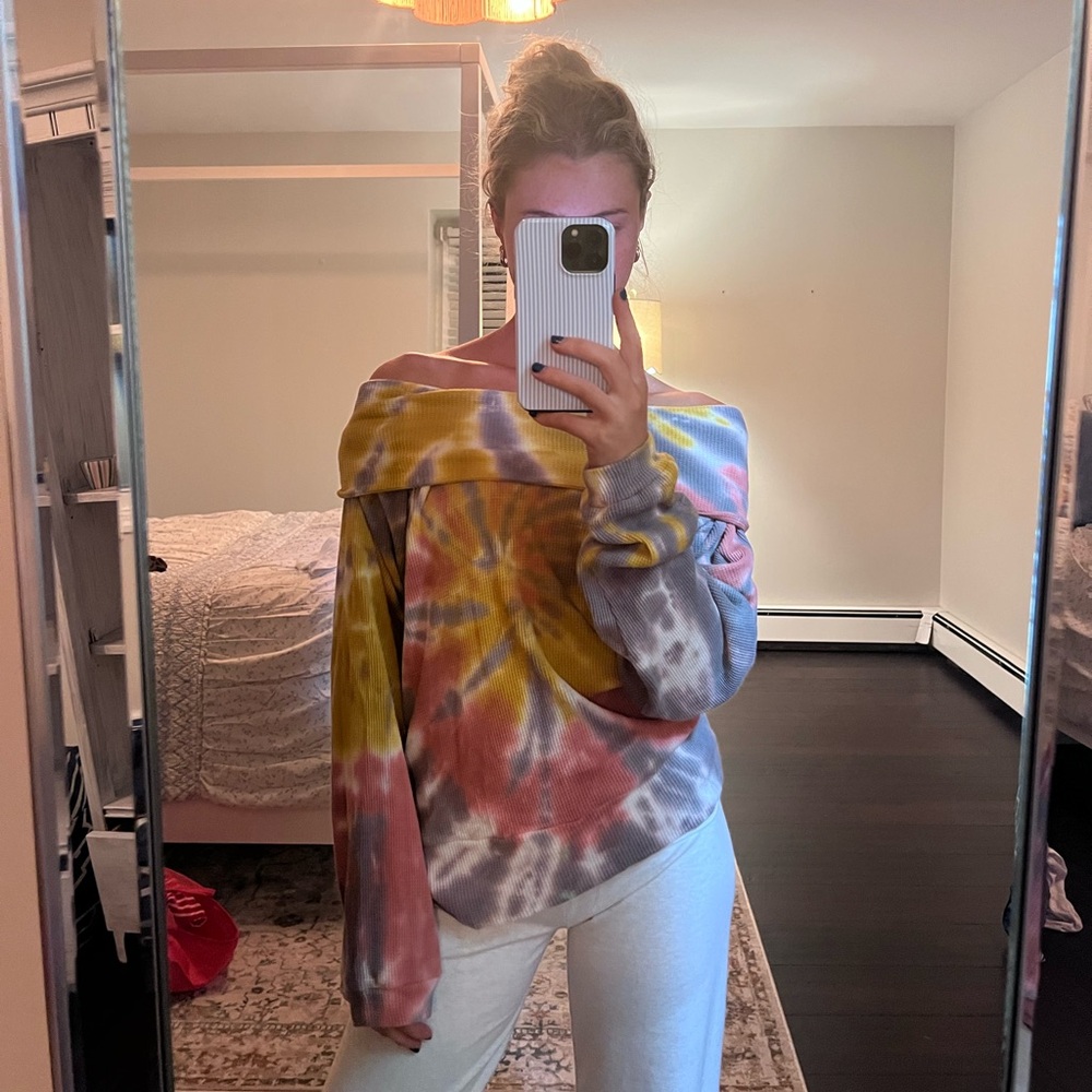 Pilcro Yellow and Gray Tie-Dye Top